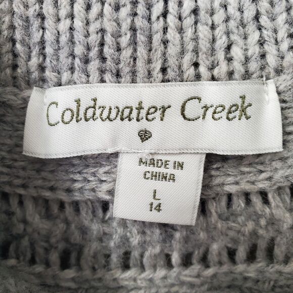 Coldwater Creek Wool Blend Gray Cable Knit Sequined Button-Up Cardigan Sweater L - Picture 4 of 7